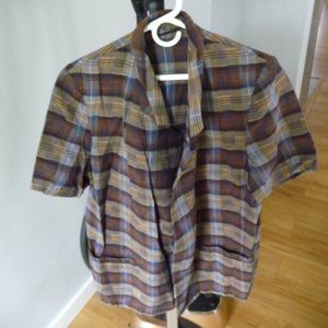 WOMENS ITALIAN linen cotton blend plaid short sleeve jacket size L